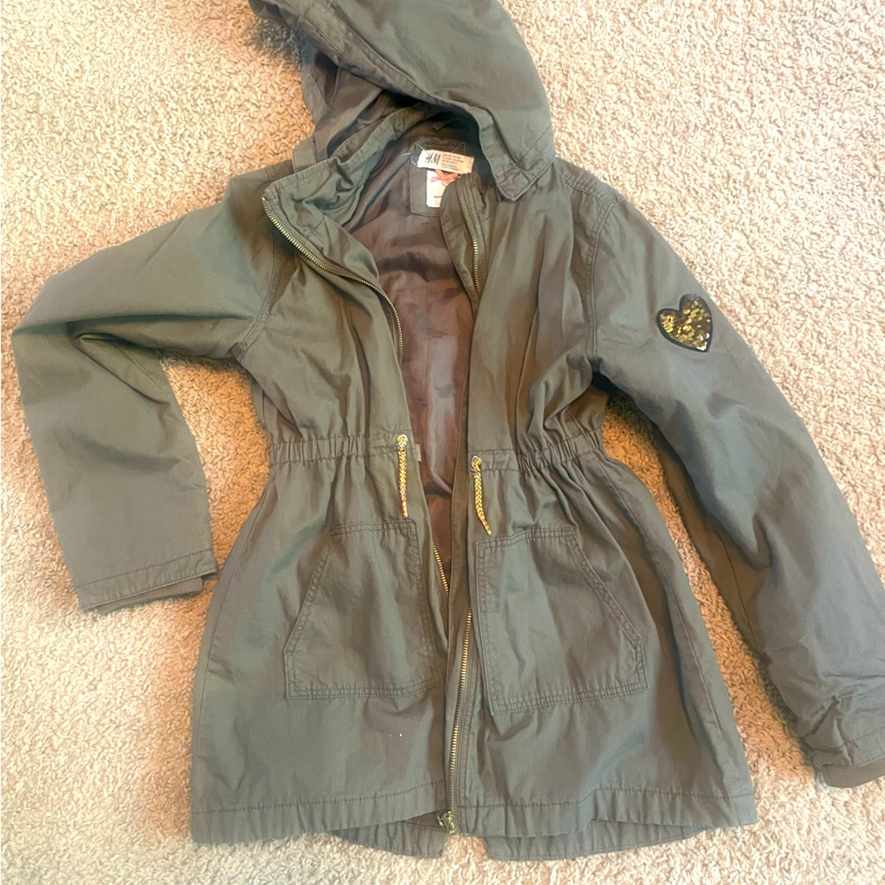 H&M Army green jacket with removable hood- lined
